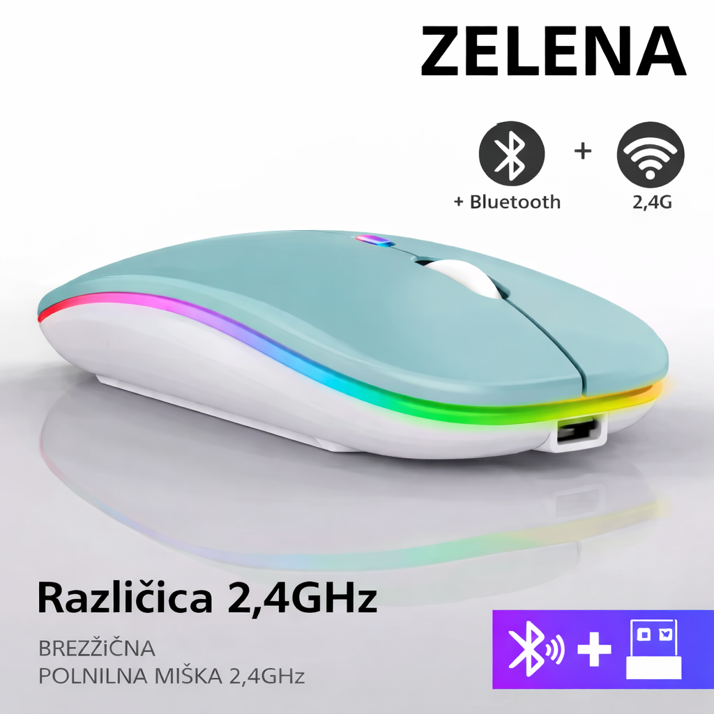 Polnilna brezžična miška Bluetooth z RGB osvetlitvijo 1 Polnilna brezžična miška Bluetooth z RGB osvetlitvijo
